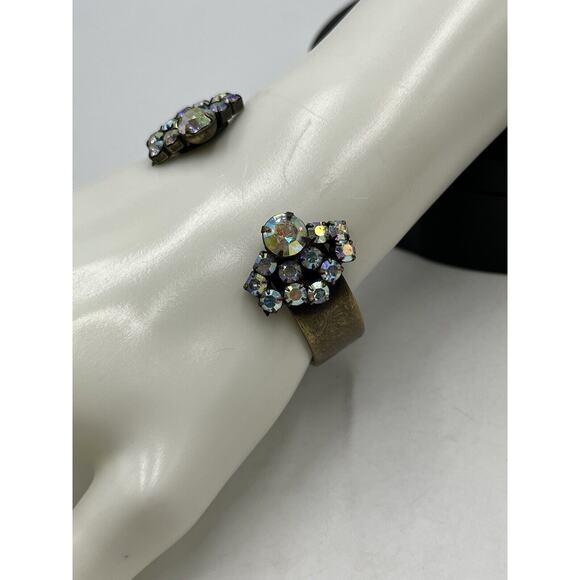 LOREN HOPE Mishelle Aurora Borealis Iridescent Crystals Gold Brass Cuff Bracelet - Picture 15 of 16